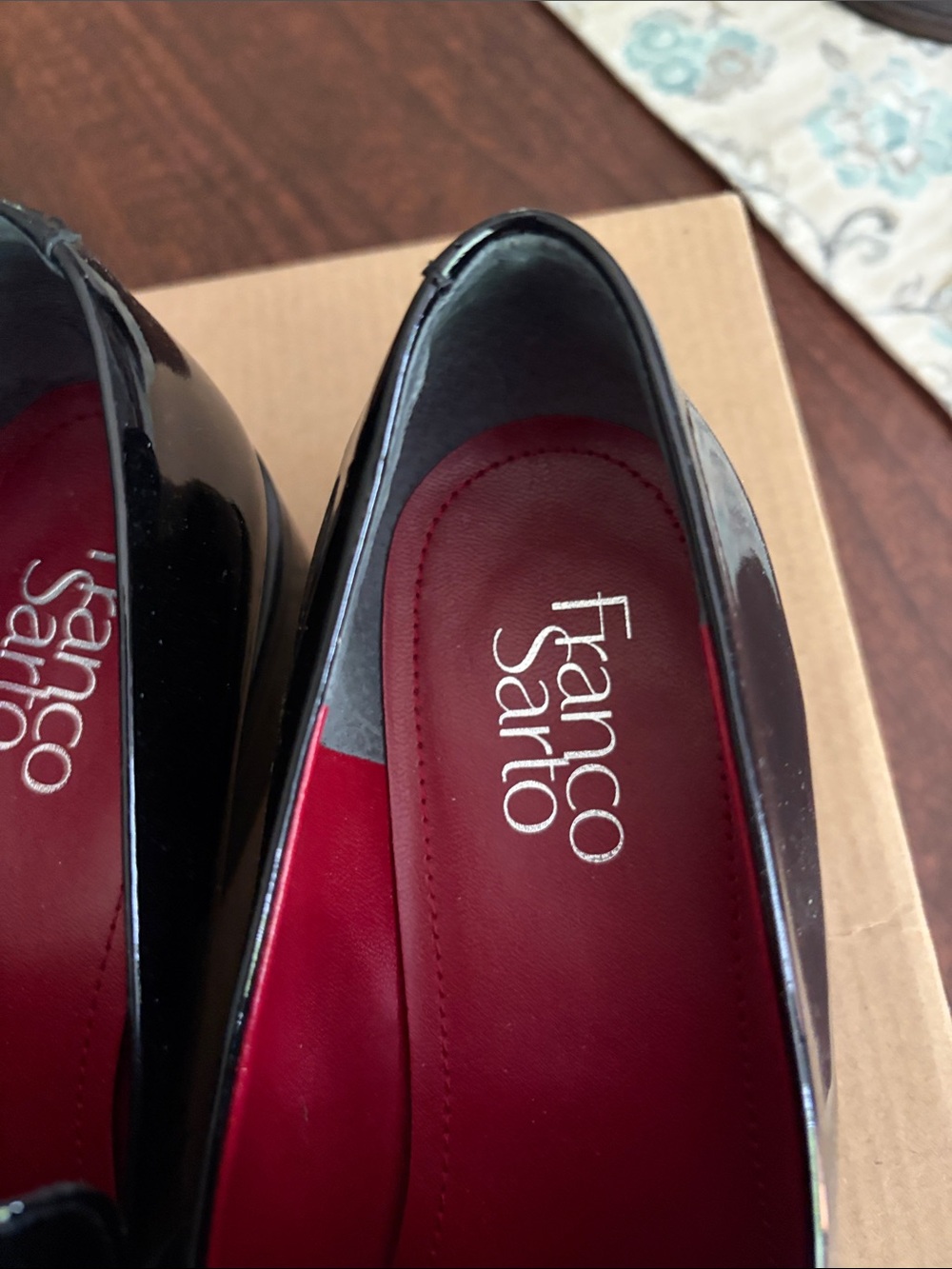 Franco Sarto Black Patent Slip-On Loafers with Red Lining - Picture 2 of 5
